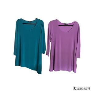 Lot of 2 Slinky Brand SZ Large Blue Asymmetric Tunic Purple Tunic Office Casual